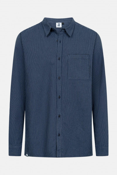 Hanseheld Herren Hemd Fischer Blau Weiß Gestreift Kragen GOTS Organic
