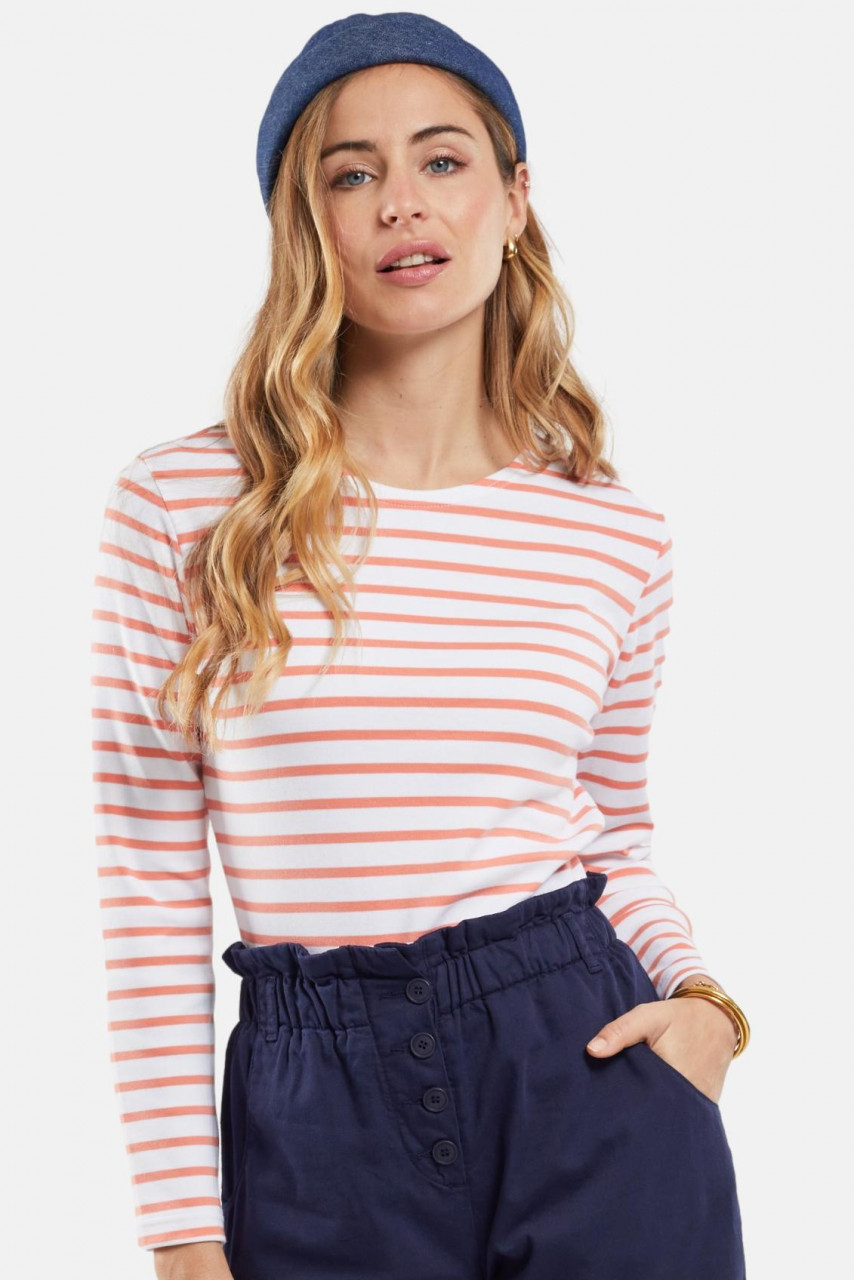 Armor Lux Lesconil Weiß Lachs Rosa Damen Streifenshirt Mariniere Blanc Bisque