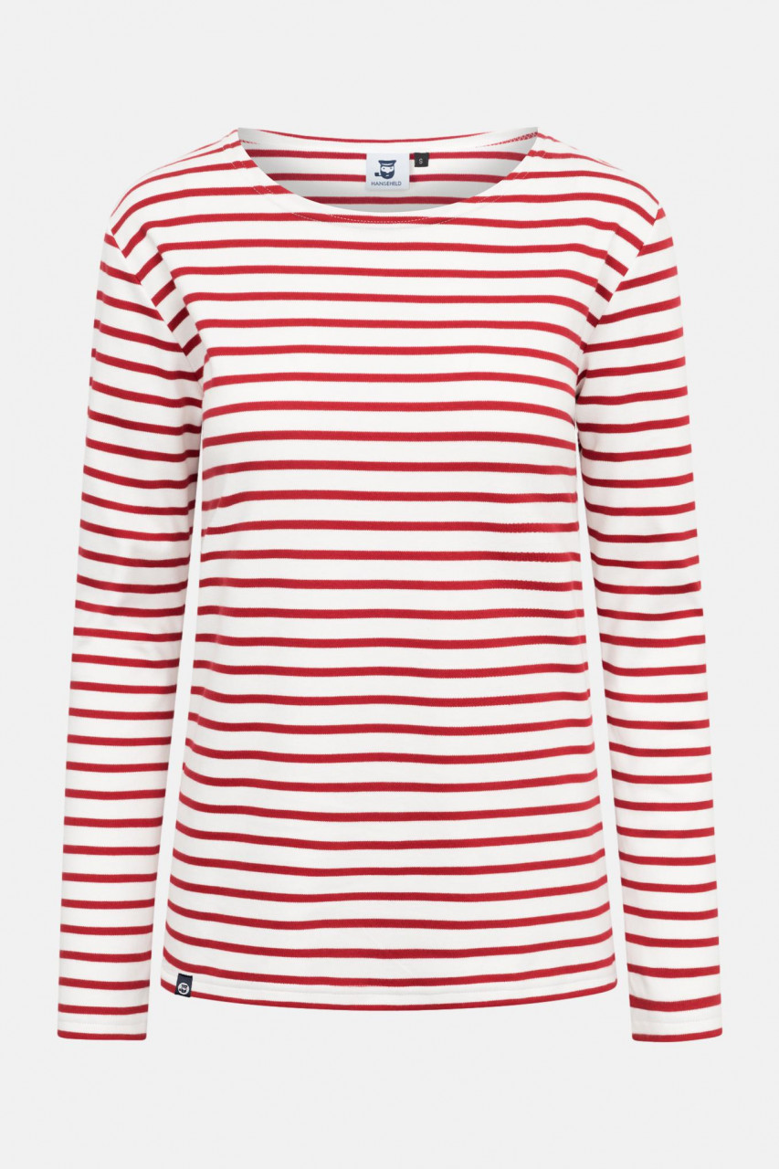 Hanseheld Streifenshirt Damen Natur-Rot Langarm Weiß Rot GOTS Organic