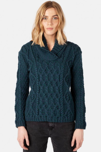 IrelandsEye Bramble Aran Blau Grün Damen Pullover Atlantic Blue