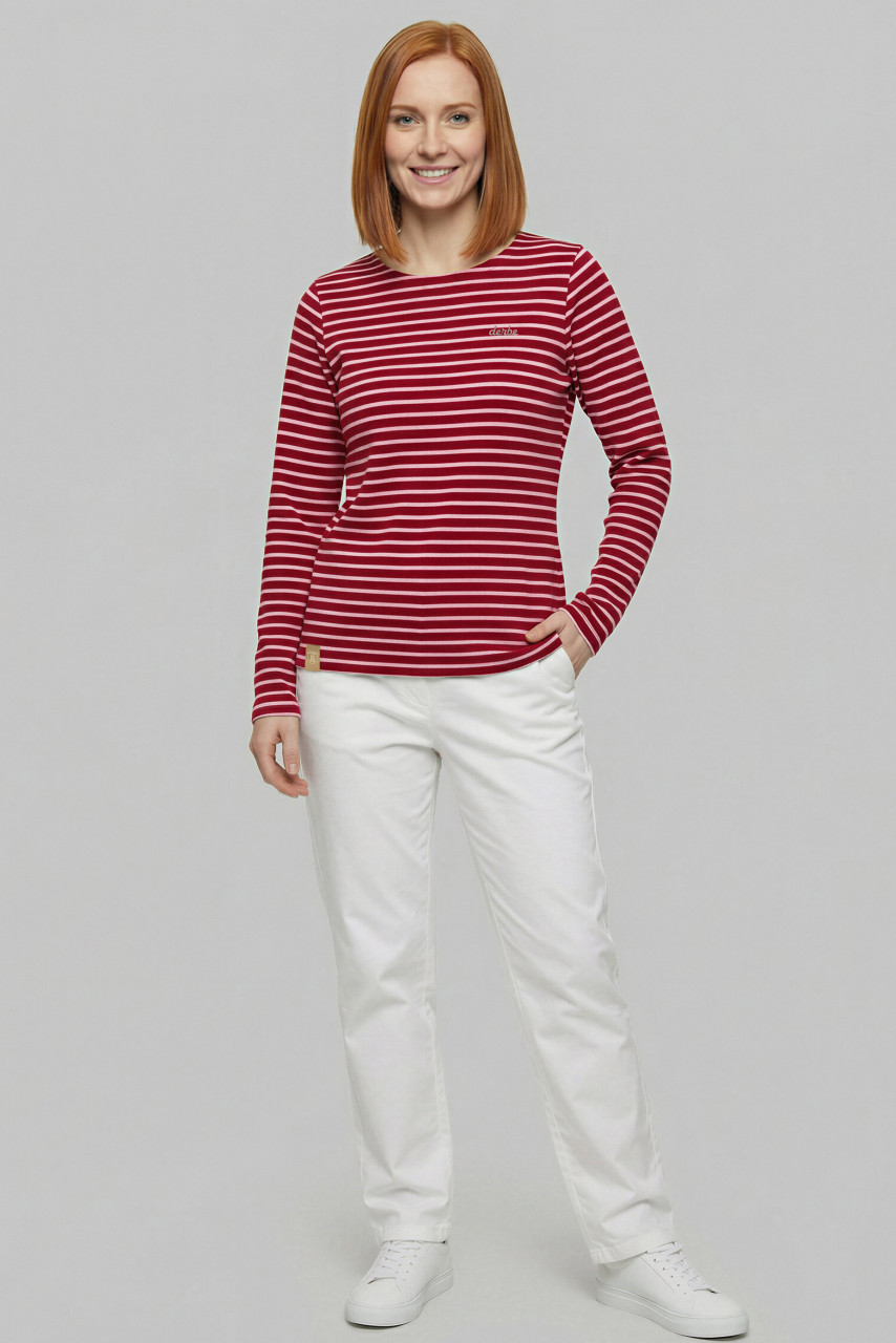 Derbe Streifenshirt Interstriped Damen Rot Rosa Langarmshirt GOTS Organic