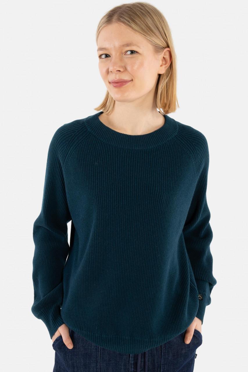 Danefae Strickpullover Danerelation Damen Petrol Blau Chunky Rippstrick