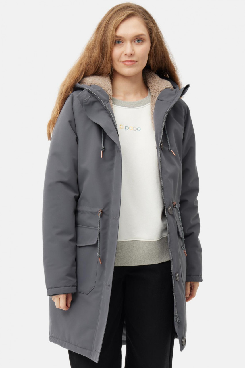 Derbe Winterjacke Friese Festholm Damen Grau Warm Gefüttert