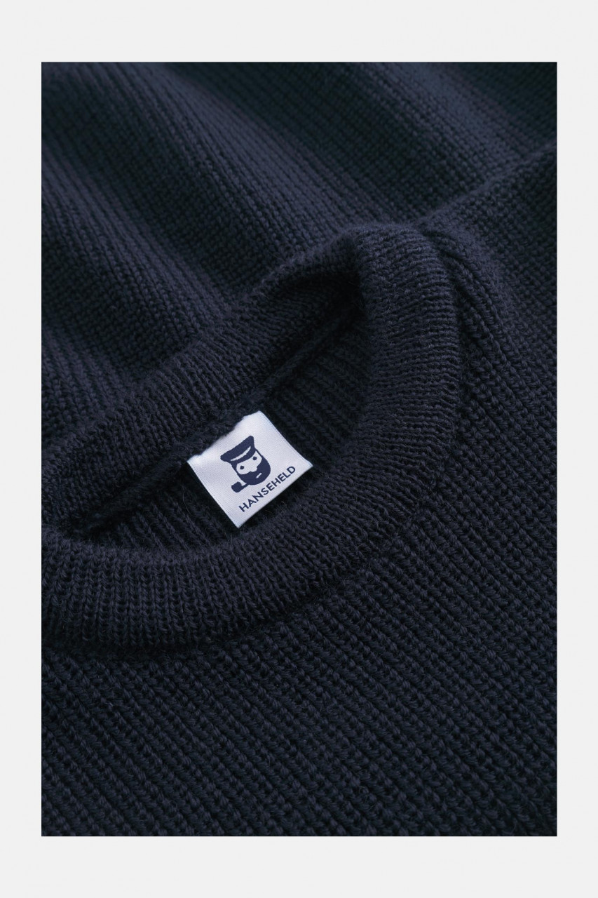 Hanseheld Strickpullover Schurwolle Blau Navy GOTS Organic
