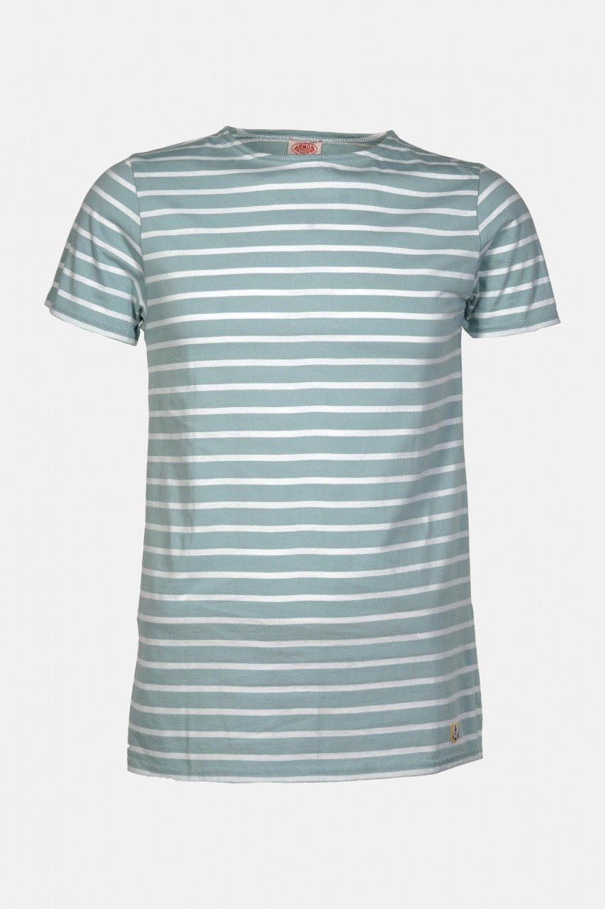 Armor Lux Herren T-Shirt Gestreift Mint Petrol Weiß Mariniere Hoedic