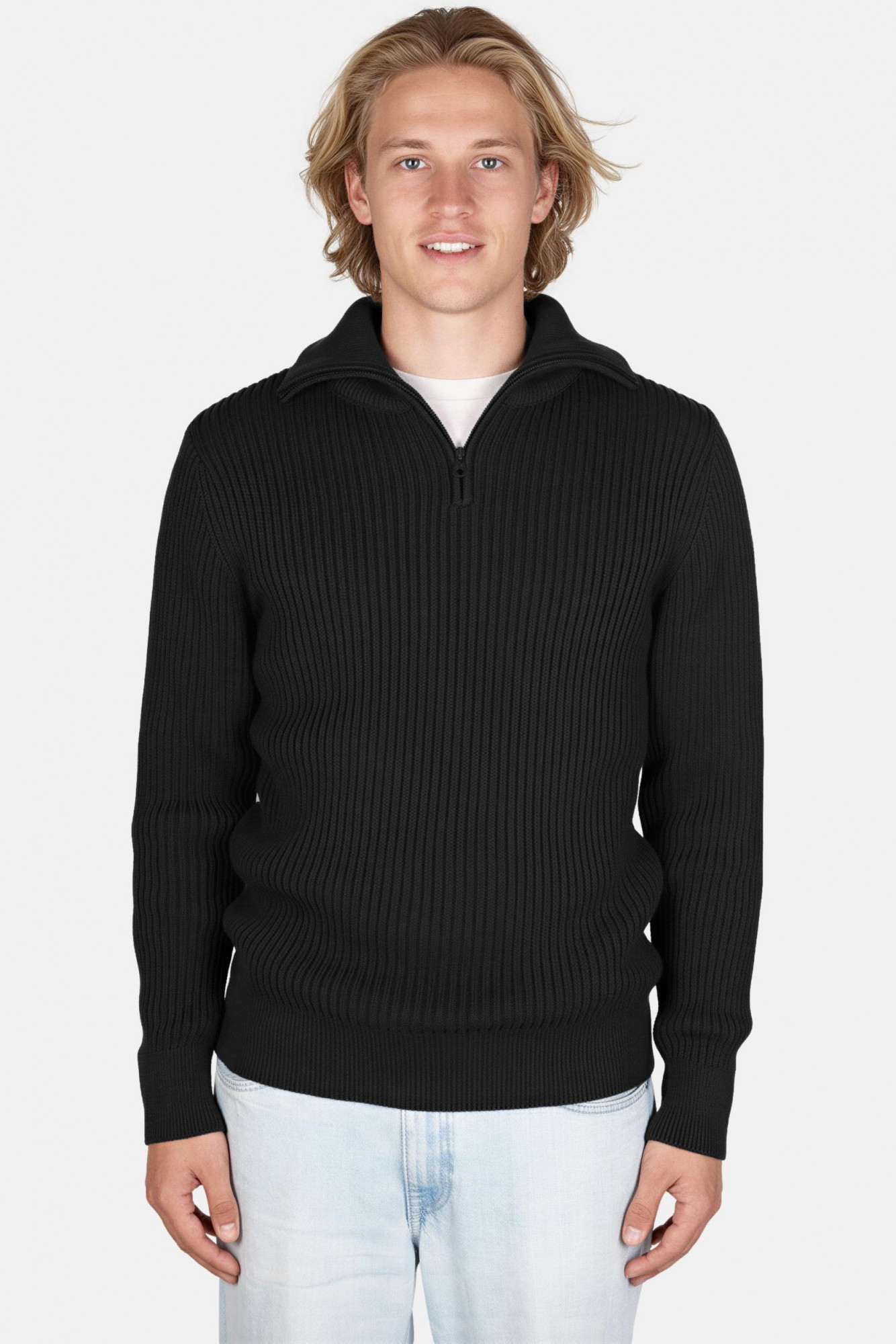Hanseheld Troyer Baumwolle Schwarz GOTS Herren Troyer-Pullover Bio