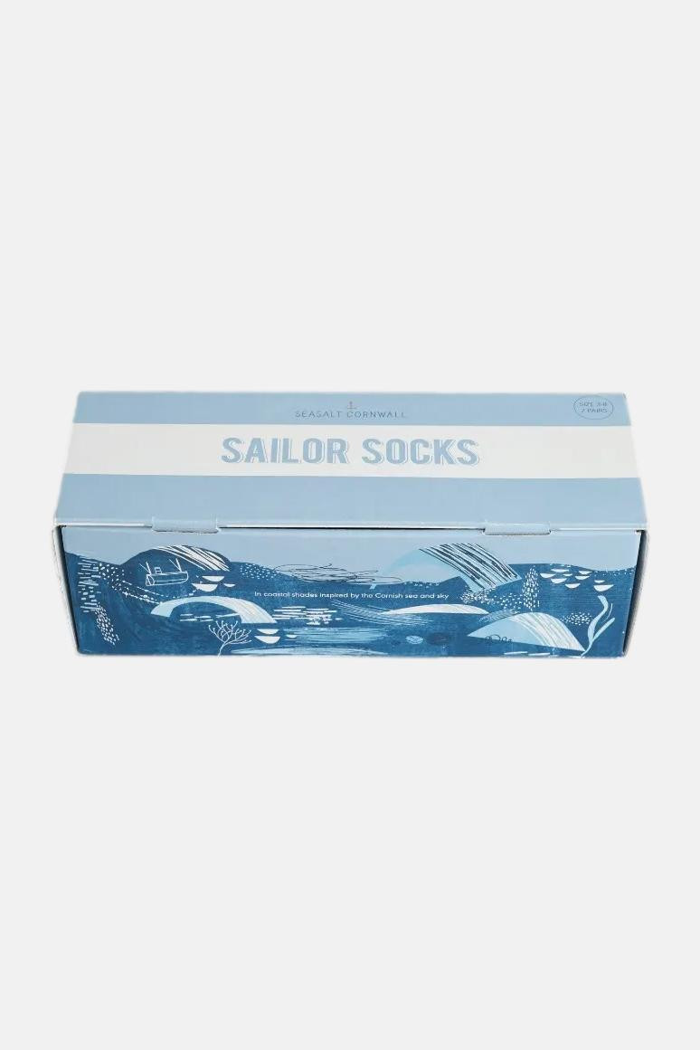 Seasalt Cornwall Damen Socken Geschenkbox Blau Streifen Vögel