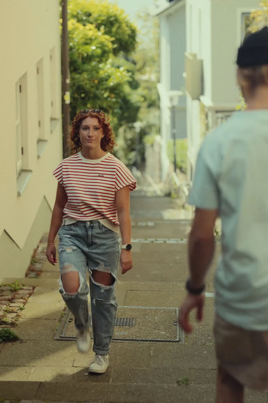 Derbe T-Shirt Interstriped Damen Weiß Rot Streifenshirt