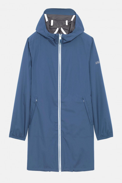 Aigle Regenjacke Hellblau Langer Parka Packbar Jeans Blau