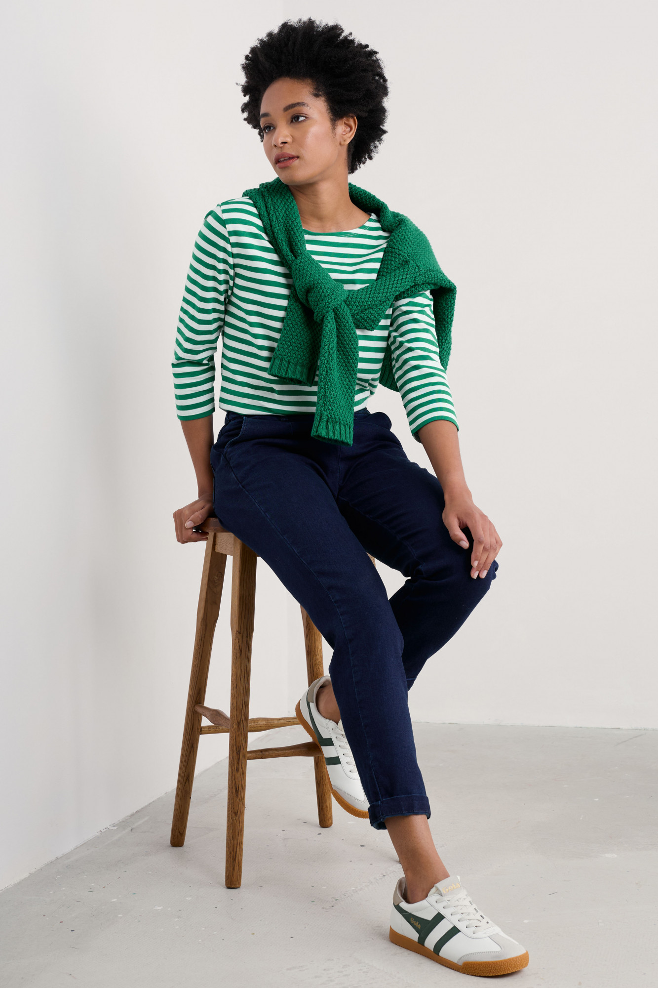 Seasalt Streifenshirt Sailor Top Damen Grün Weiß GOTS Organic
