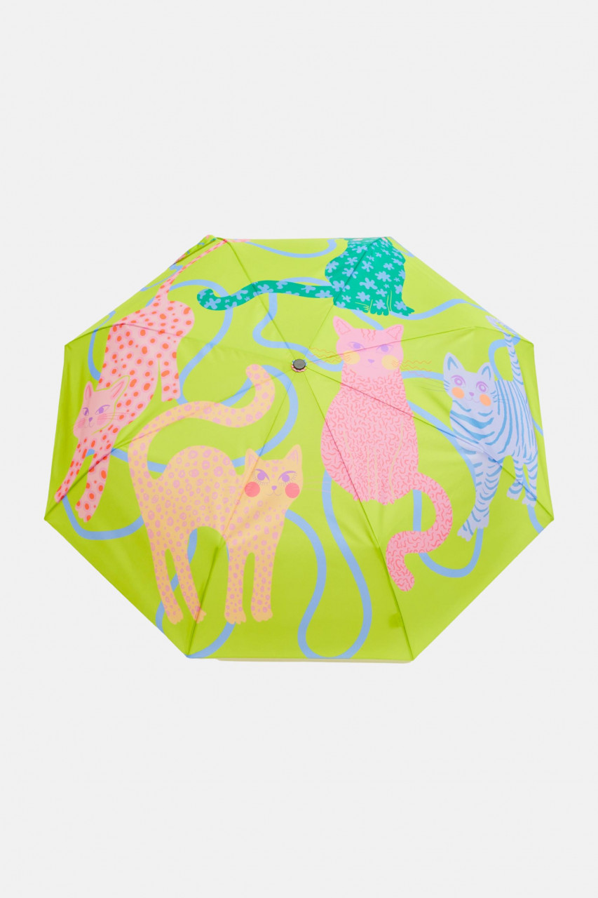 Original Duckhead Regenschirm Lime Arty Cats Hellgrün Neon Katzen Blau Rosa