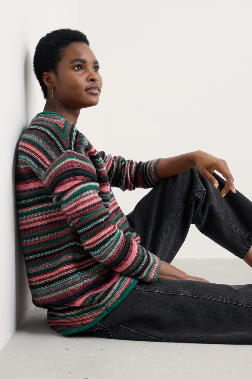 Seasalt Cornwall Pullover Fruity Damen Oliv Grün Orange Beige Gestreift