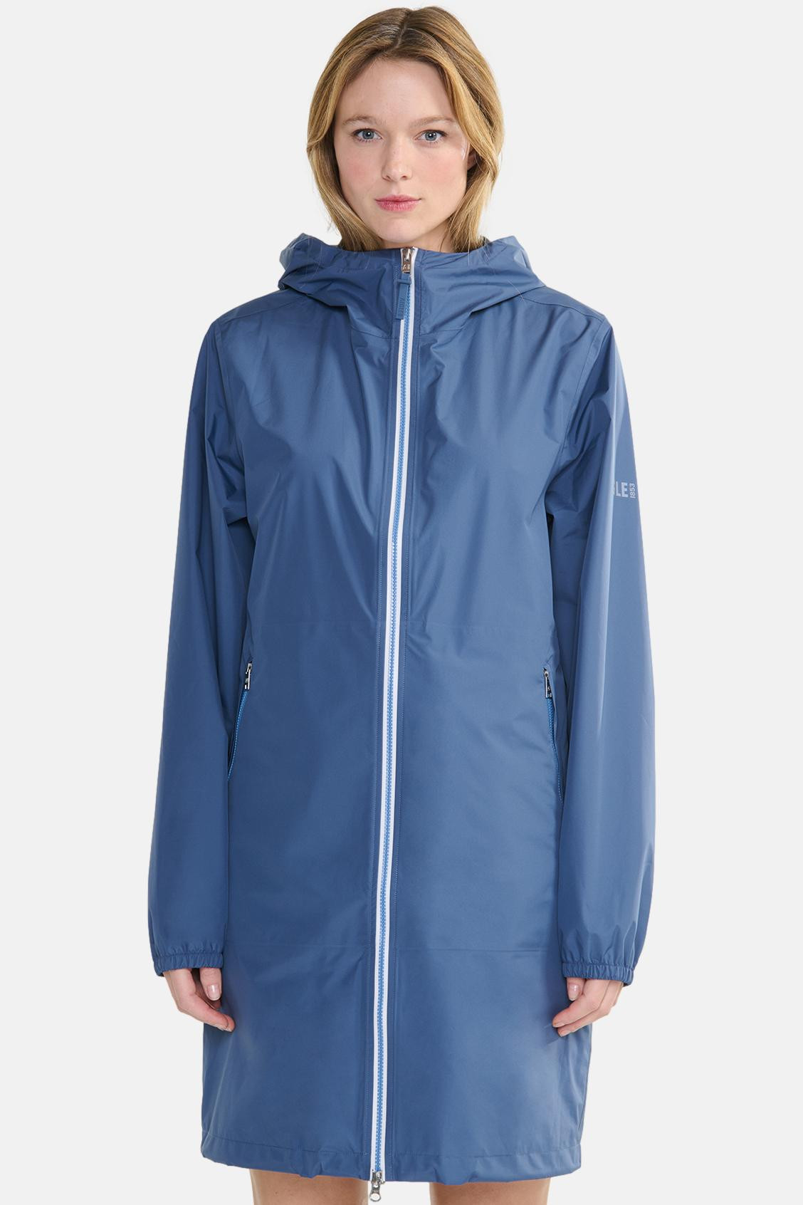 Aigle Regenjacke Hellblau Langer Parka Packbar Jeans Blau