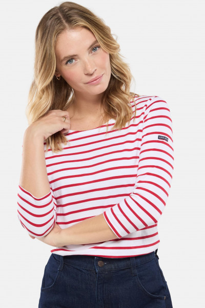 Armor Lux Streifenshirt 3/4-Arm Damen Weiß Rot Mariniere Gestreift