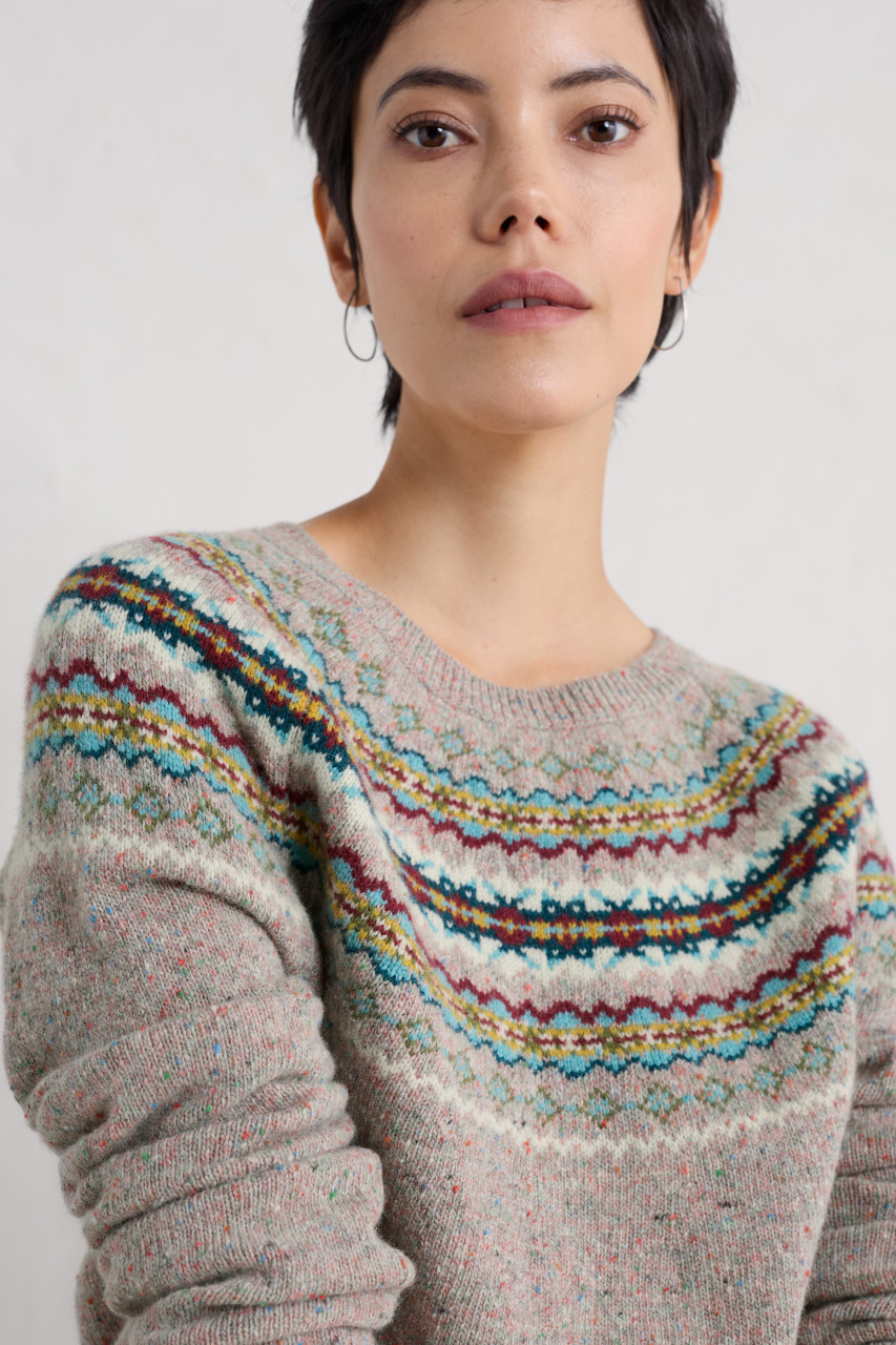 Seasalt Cornwall Pullover Seas Edge Damen Beige Rosa Türkis Fairisle