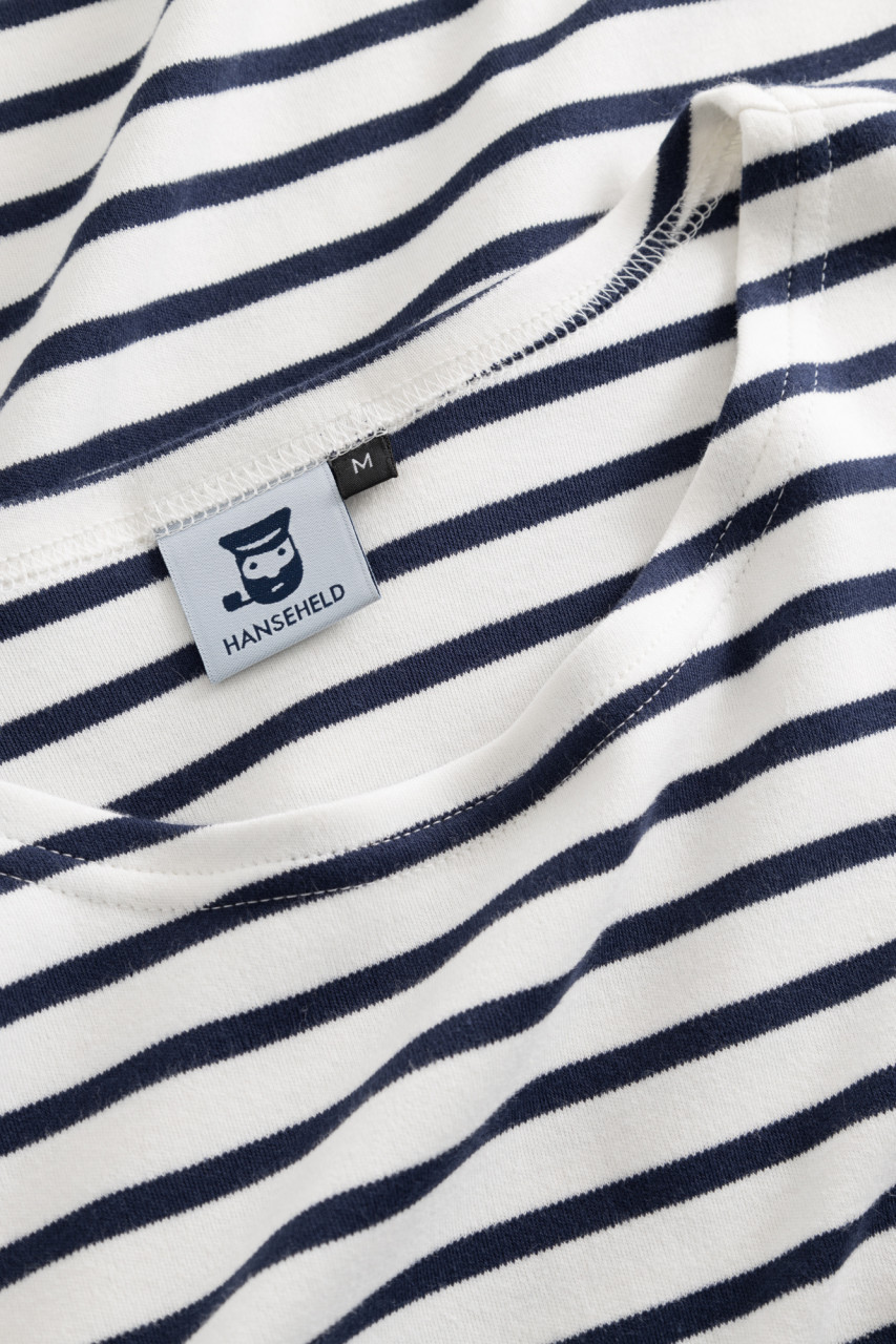 Hanseheld Streifenshirt Herren Natur-Marine Langarm Weiß Blau GOTS Organic