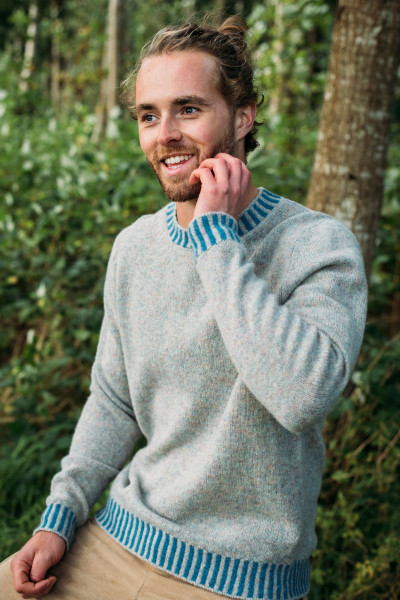 ERIBÉ Pullover Bruar Herren Grau Beige Blau Fairisle Streifen ERIBÉ Pullover Bruar Herren Grau Beige Blau Fairisle Streifen