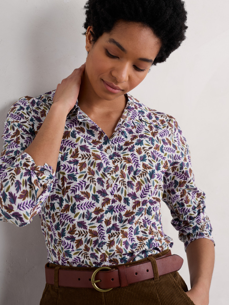 Seasalt Cornwall Bluse Larissa Damen Weiß Grün Lila Blätter Herbst