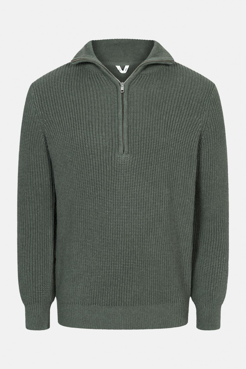 MELA Rippstrick Troyer UDAI Pullover Grün Melange Oliv Meliert Baumwolle