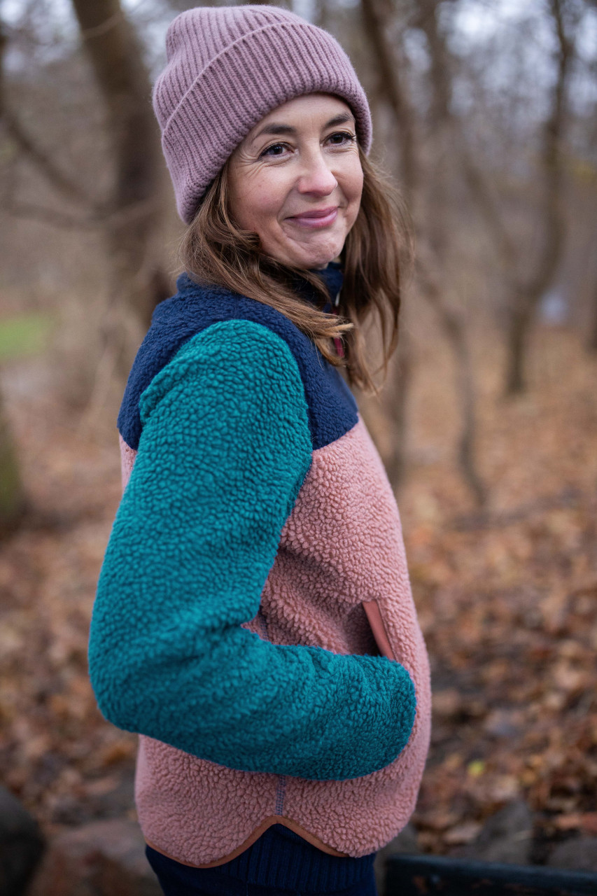 Danefae Fleecejacke Danebirk Damen Dunkelblau Rosa Türkis Teddy