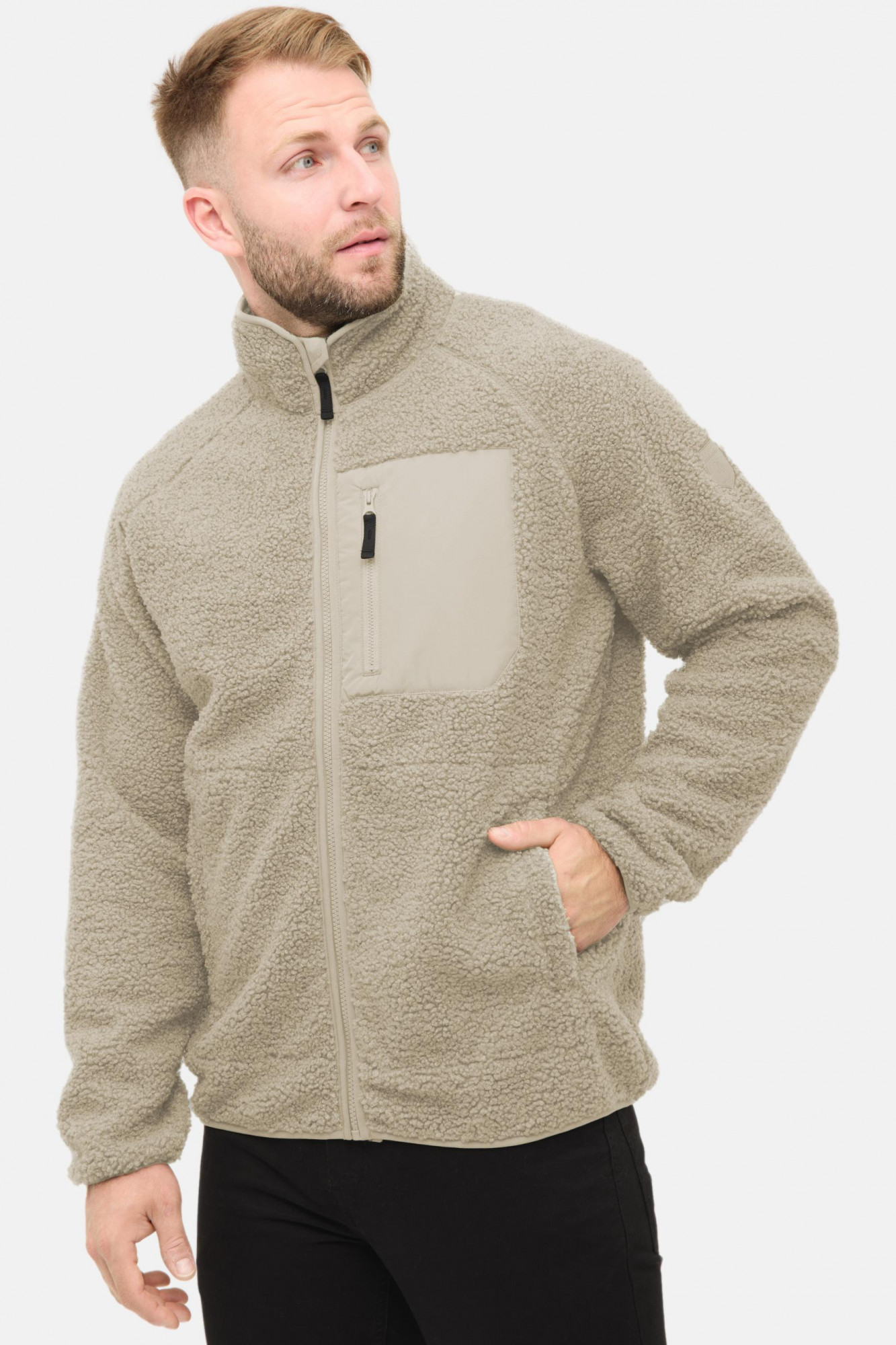 Derbe Herren Fleecejacke Kuschelby Pocket Cobblestone Beige Teddy