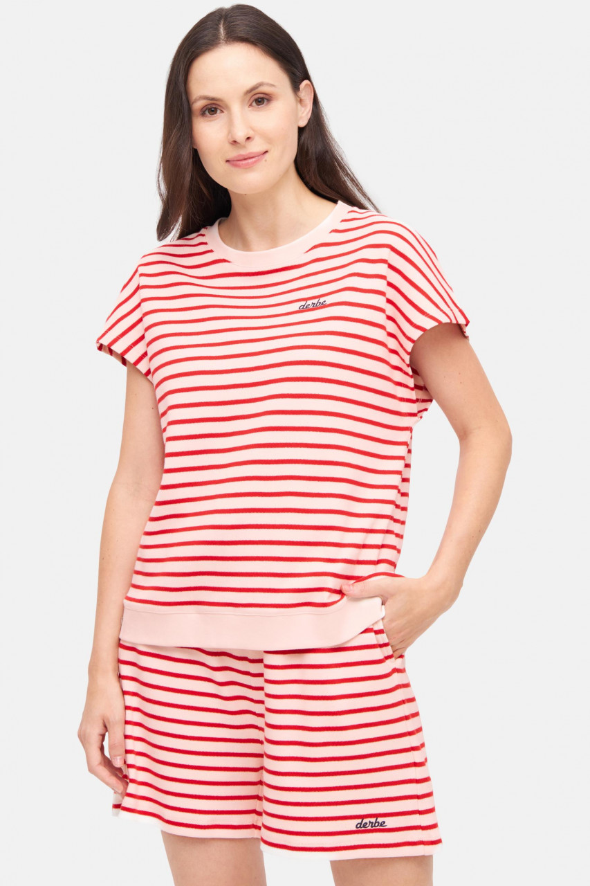 Derbe T-Shirt Interstriped Damen Weiß Rot Streifenshirt