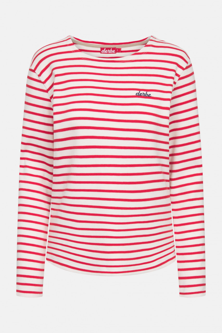Derbe Langarmshirt Interstriped Damen Weiß Rot Streifenshirt