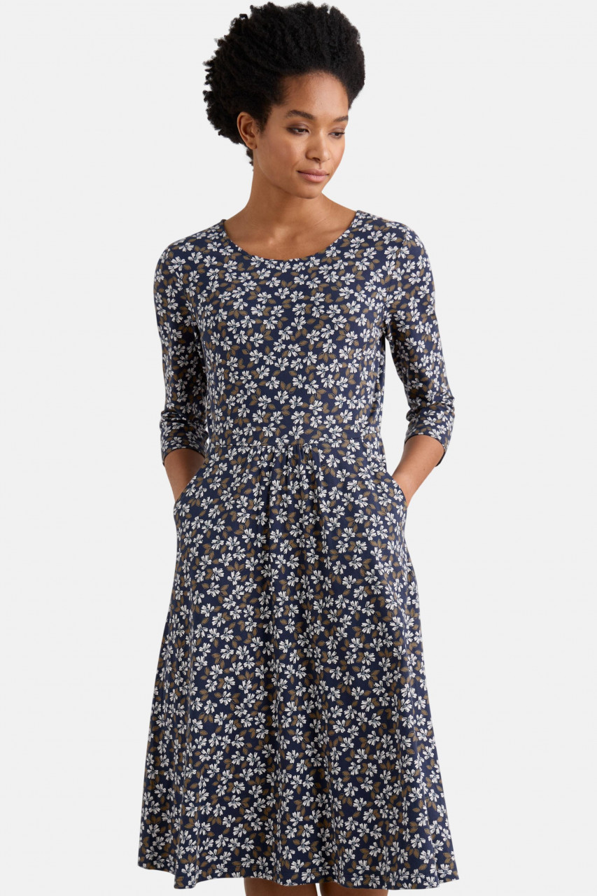 Seasalt Cornwall Kleid April Damen Kleid Blau Weiß Blätter Floral