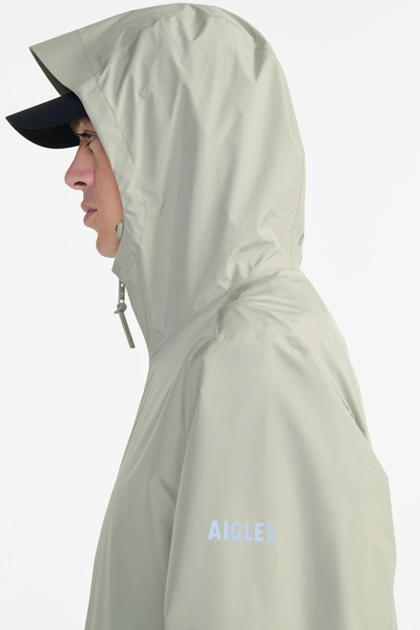 Aigle Regenjacke Hellgrün Grau Langer Parka Packbar Taupe