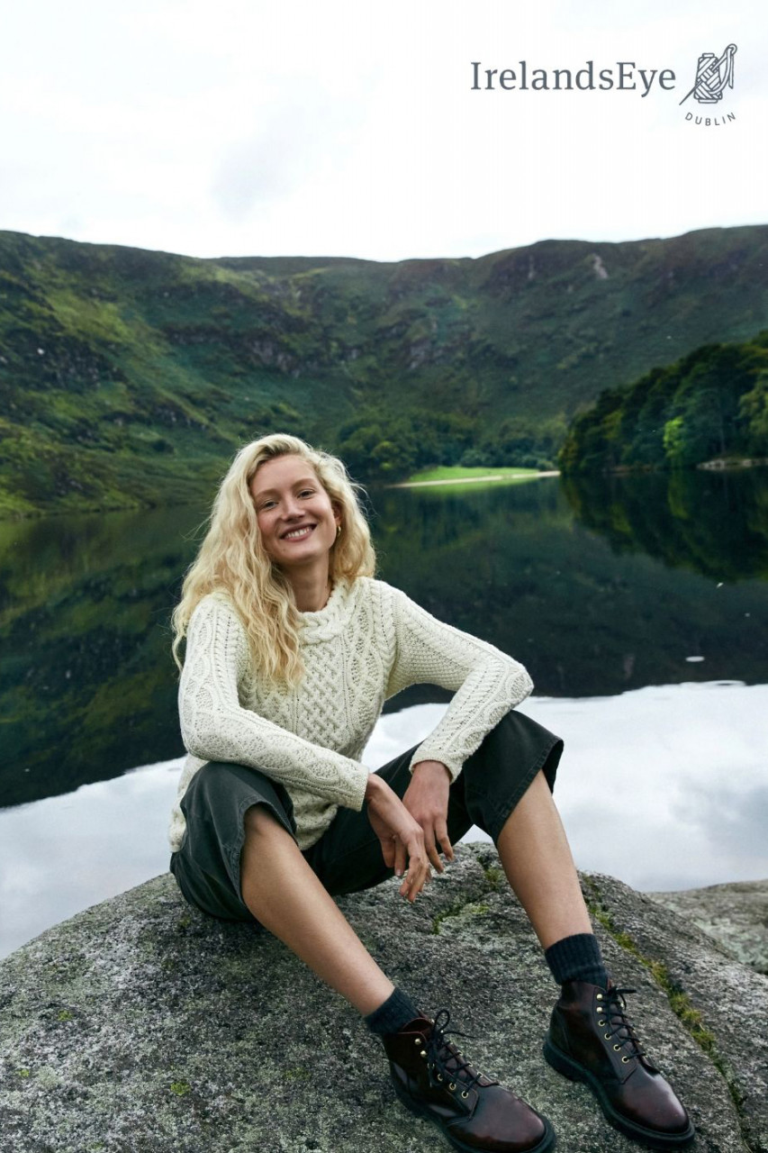 IrelandsEye Aran Spindle Weiß Damen Pullover Natural