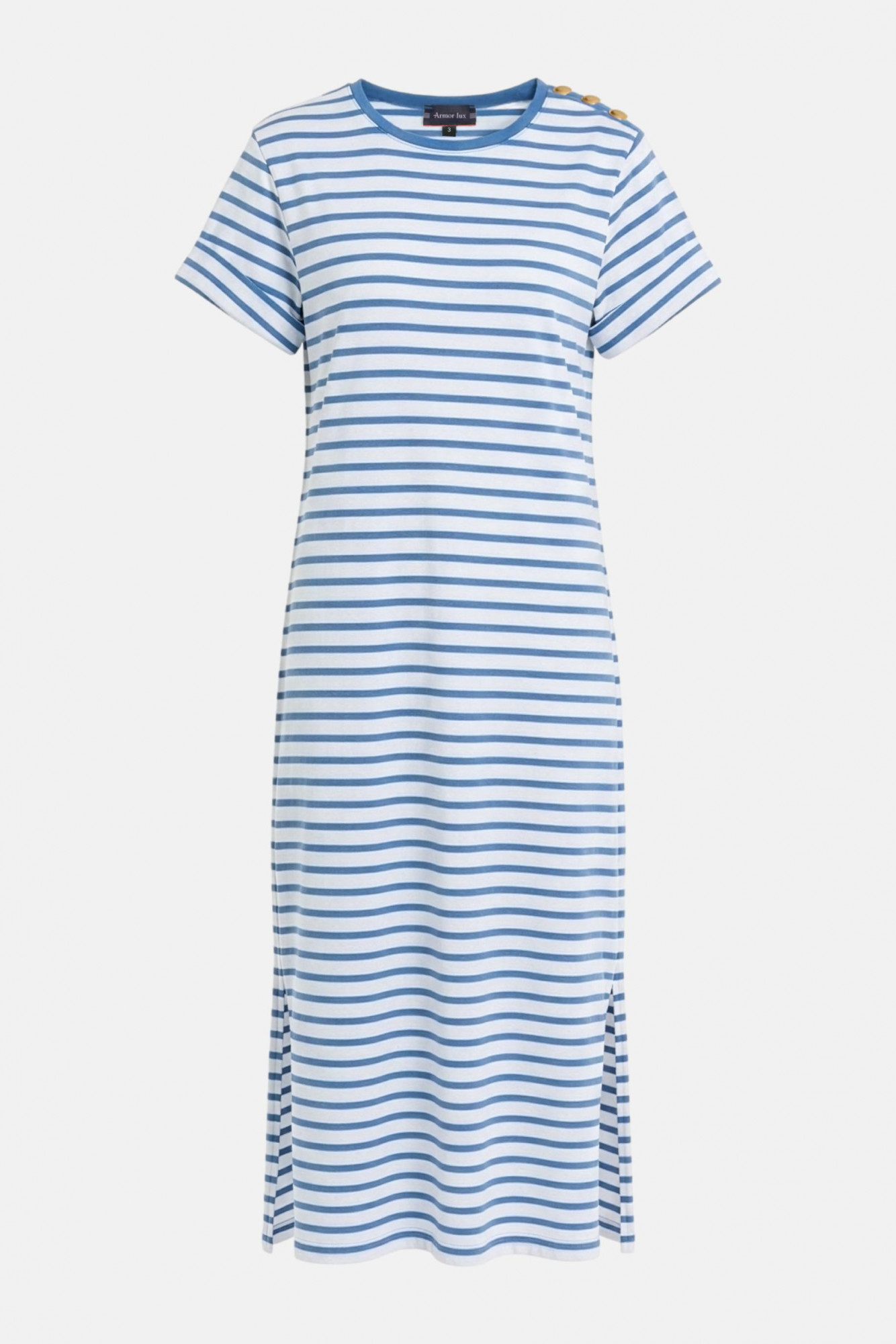 Armor Lux Kleid Damen Weiß Blau Mariniere Gestreift Schulterknöpfe