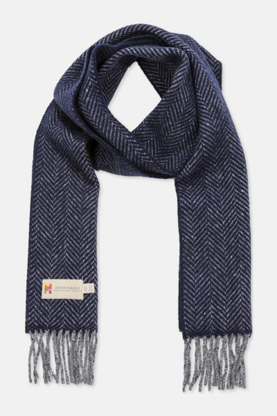 John Hanly Schal Irish Merino Kaschmir Dunkelblau Navy Herringbone