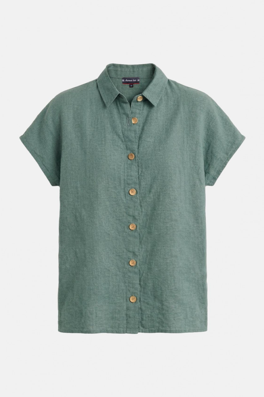 Armor Lux Leinenhemd Damen Kurzarm Hellgrün