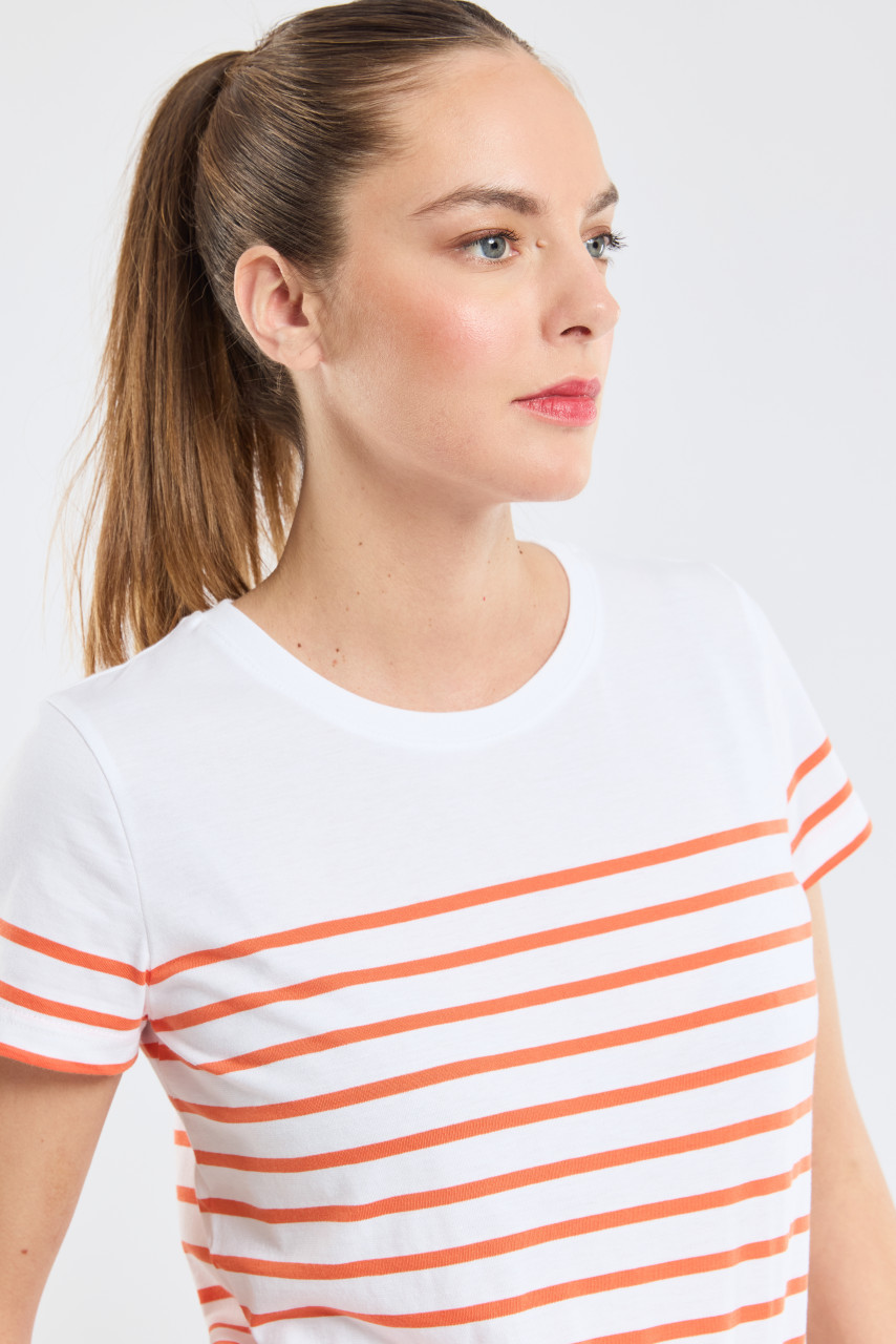 Armor Lux T-Shirt Etel Damen Weiß Orange Streifenshirt Heritage