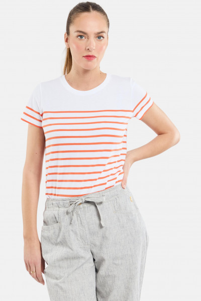 Armor Lux T-Shirt Etel Damen Weiß Orange Streifenshirt Heritage