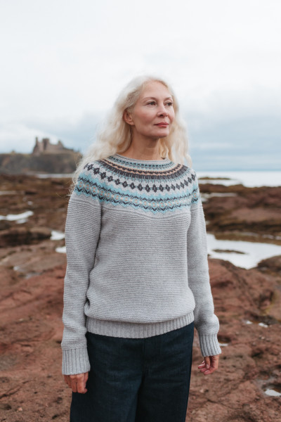ERIBÉ Pullover Stoneybrek Damen Grau Blau Fairisle