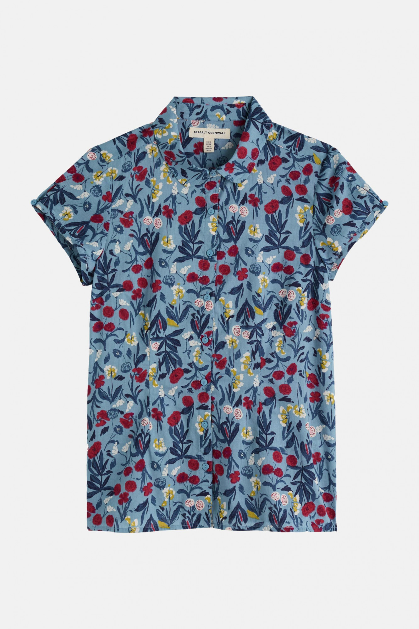 Seasalt Cornwall Rushmaker Bluse Blau Rot Gelb Blumen GOTS Organic
