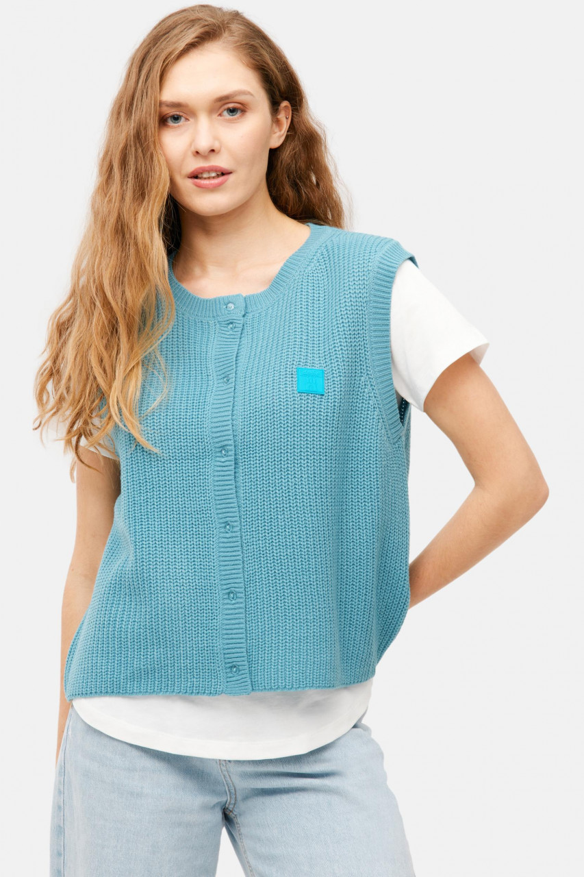 Derbe Strickpullover Basic Strick Vest Damen Türkis Hellblau Weste