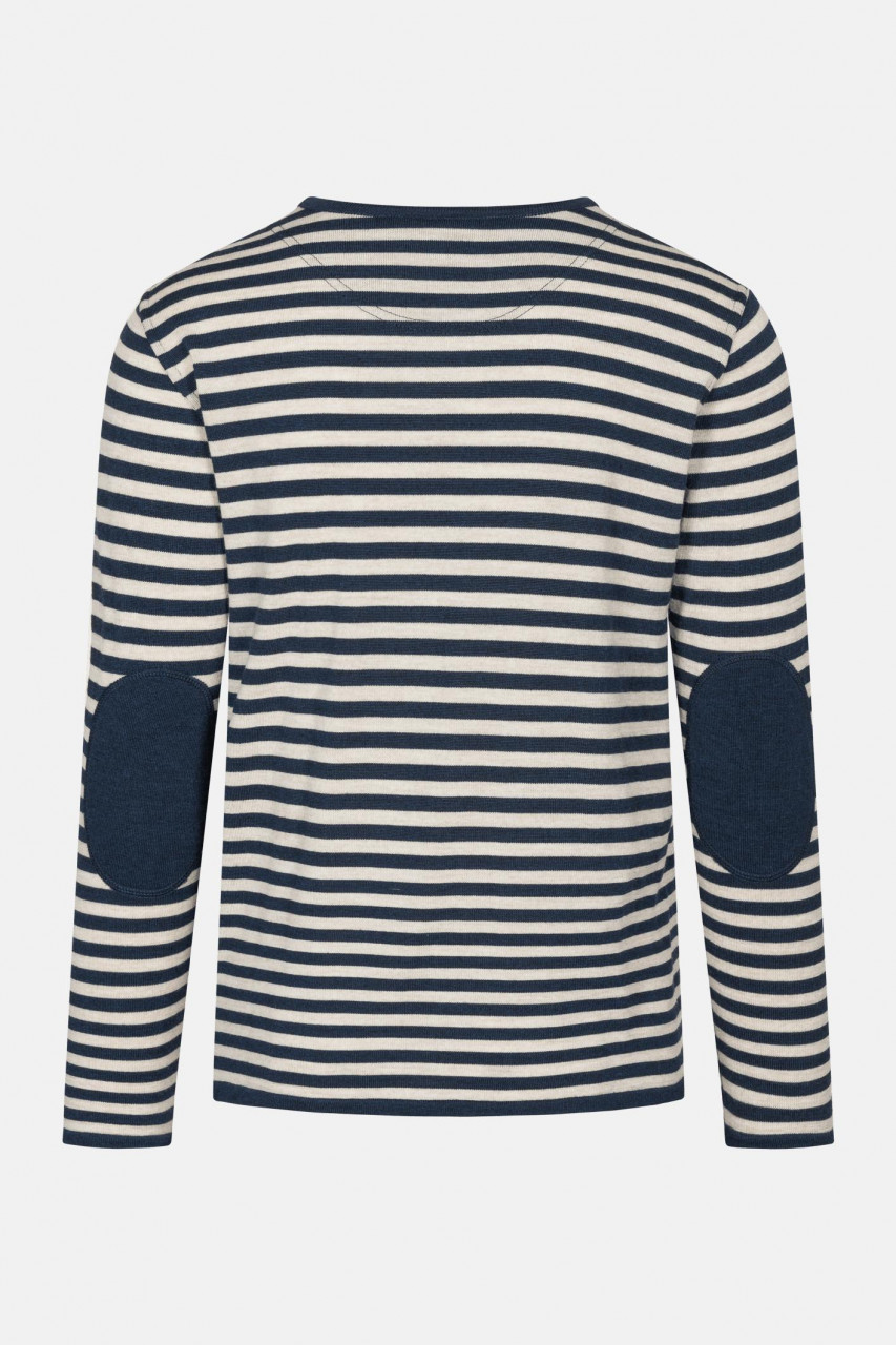 Elbe Longsleeve Ringel-Wollshirt Herren Pullover Natur Marine Gestreift