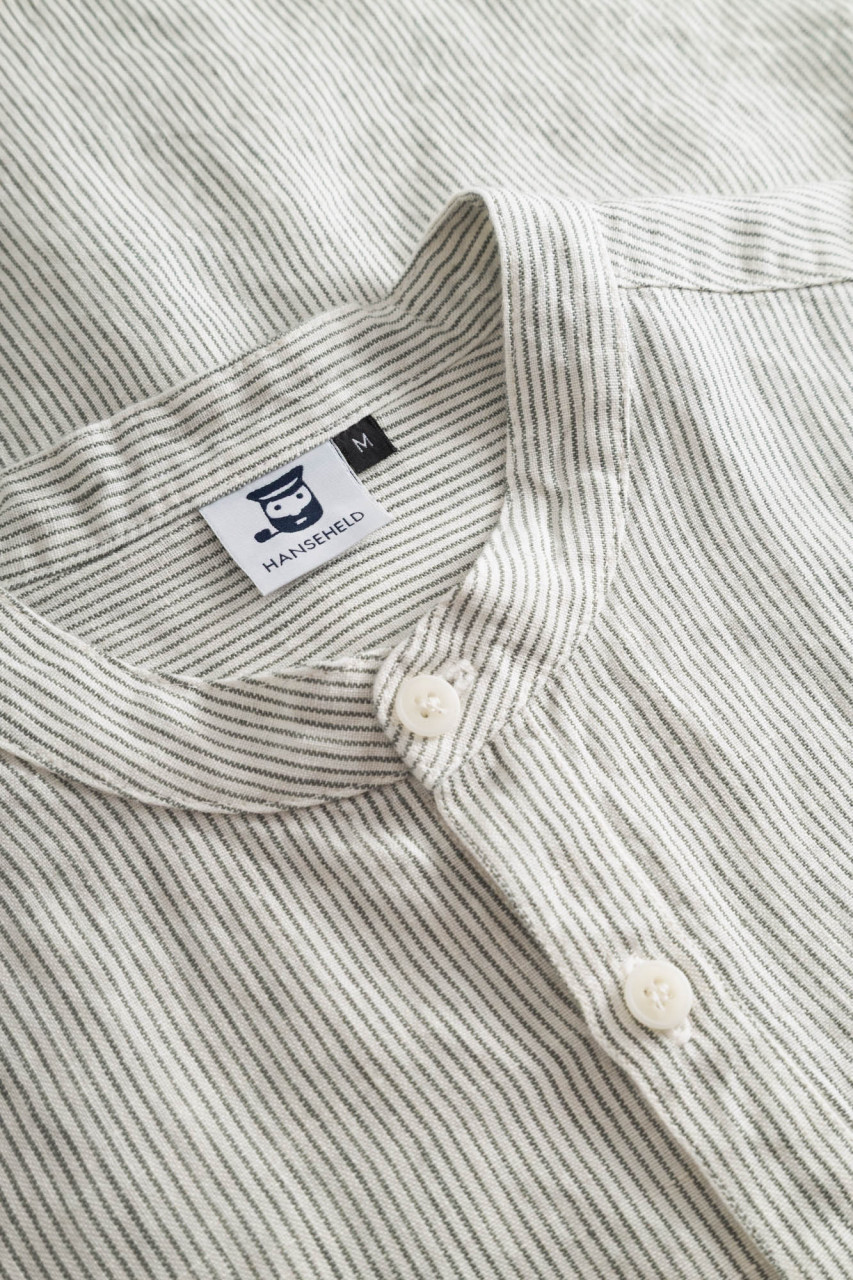 Hanseheld Leinenhemd LeinenLos! Herren Beige Gestreift Fischerhemd Stehkragen