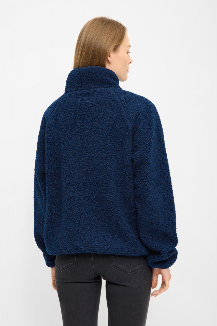 Derbe Damen Fleece Pullover Kuschelby Troyer Blau Teddy