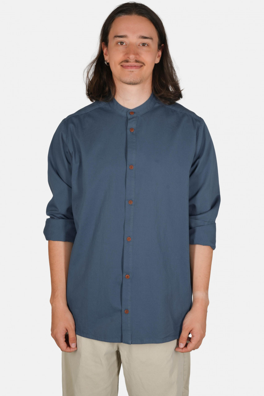 Hanseheld Stehkragen-Hemd Herren Jeans-Blau Baumwolle GOTS Organic