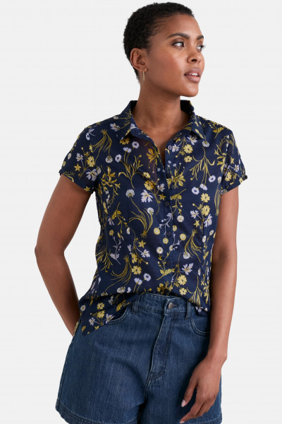 Seasalt Cornwall Rushmaker Bluse Blau Blumen Gelb