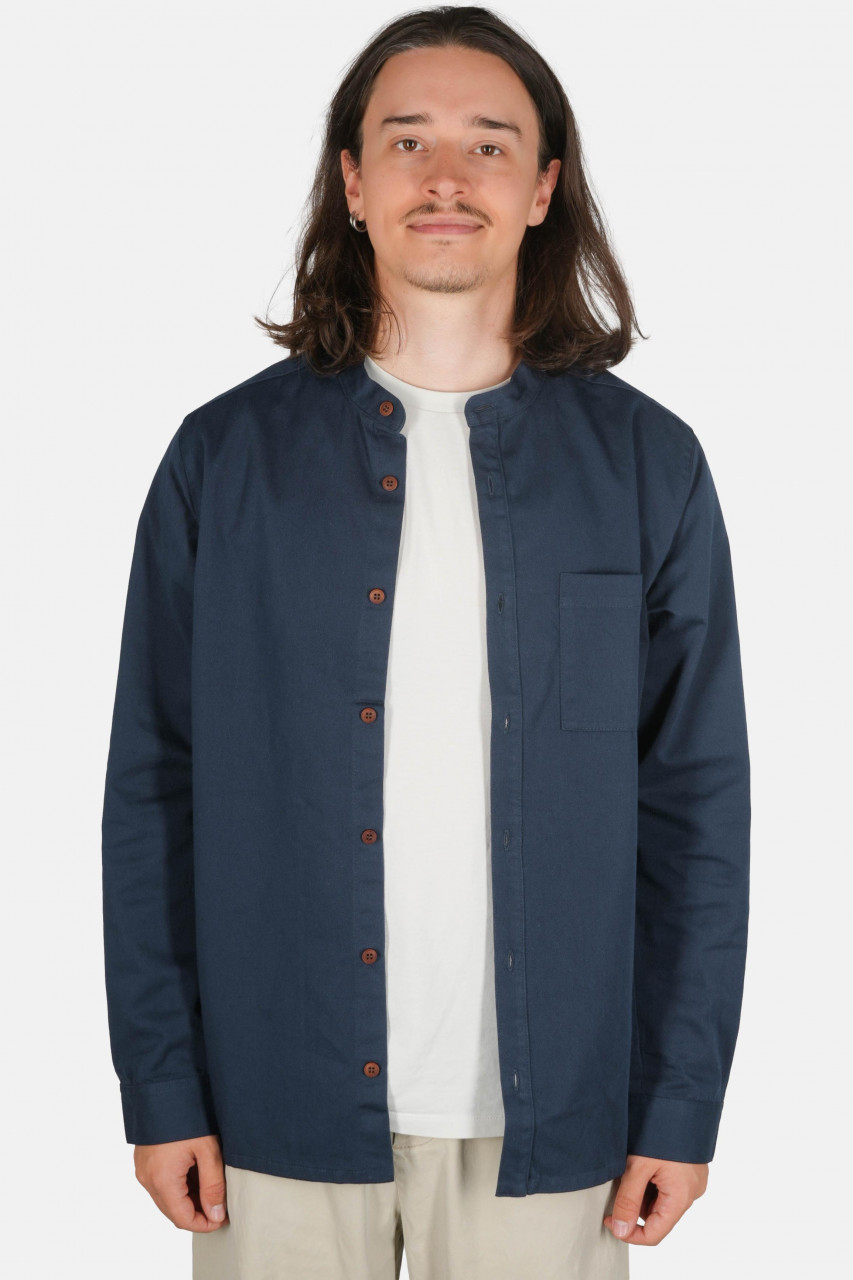 Hanseheld Stehkragen-Hemd Herren Navy-Blau Baumwolle GOTS Organic
