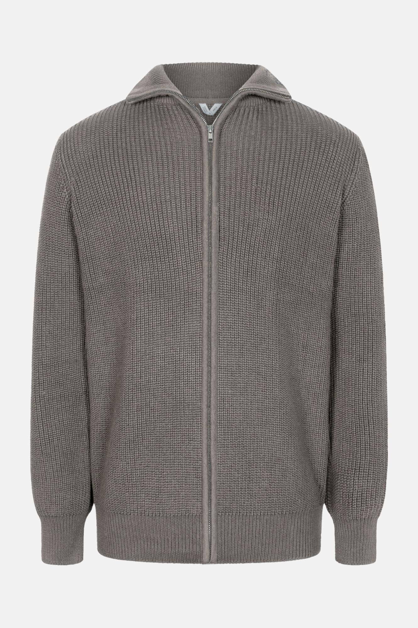 MELA Strickjacke TAKSH Herren Braun Meliert Baumwolle Stehkragen Troyer GOTS Organic