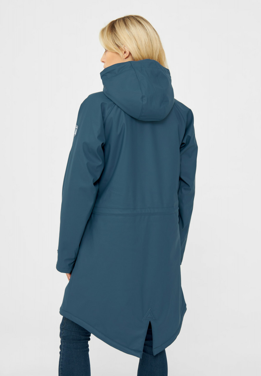 Weibliches Model trägt Damen Regenjacke  - Rückseite