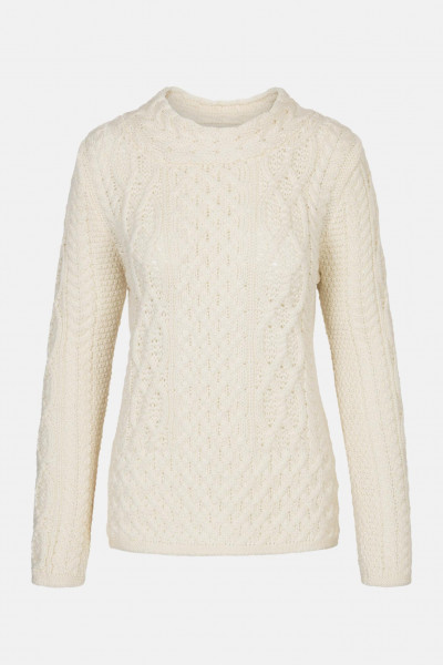 IrelandsEye Aran Spindle Weiß Damen Pullover Natural