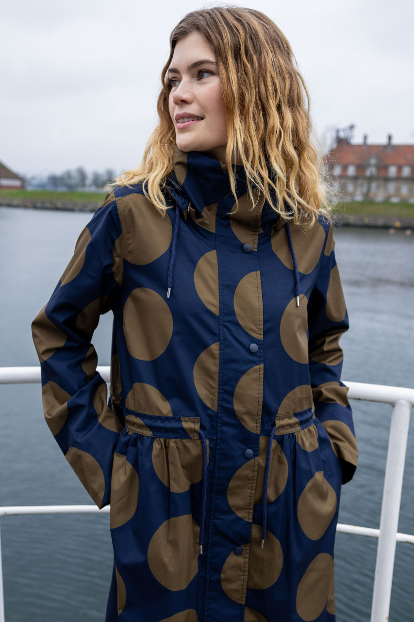 Danefae Regenmantel Danethunder Damen Blau Oliv Punkte Parka Extra Lang