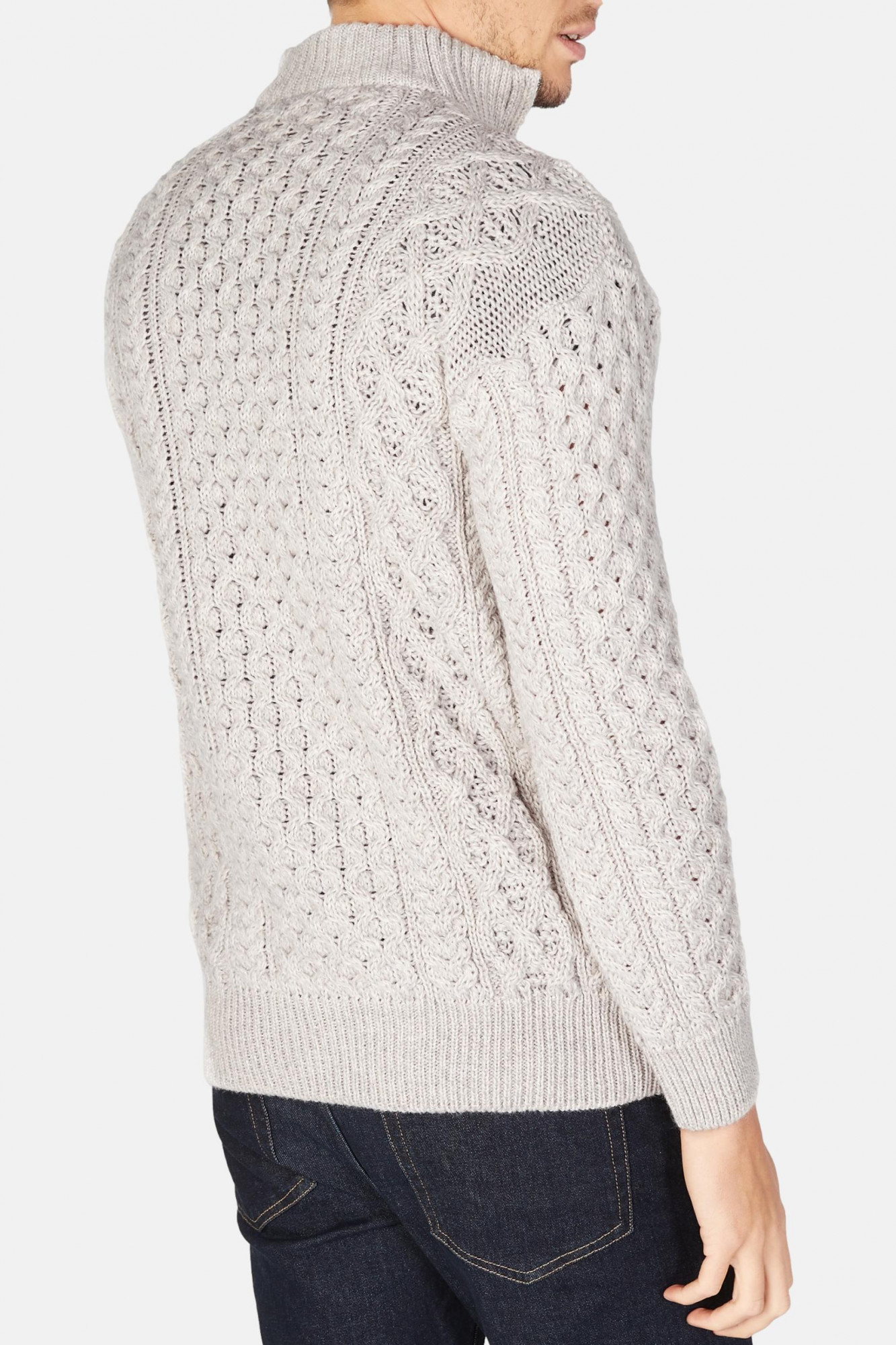 IrelandsEye Aran Troyer Dromore Grau Herren Pullover Silver Marl