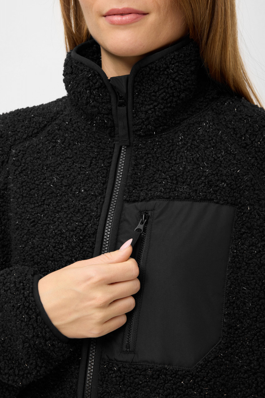 Derbe Damen Fleecejacke Kuschelby Long Schwarz Teddy Glitzer